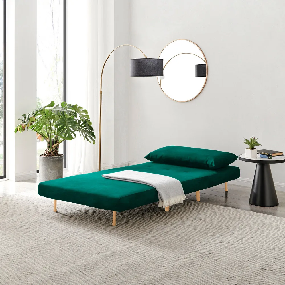 Billie Single Seater Sofa Bed - Green, Velvet