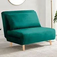Billie Single Seater Sofa Bed - Green, Velvet