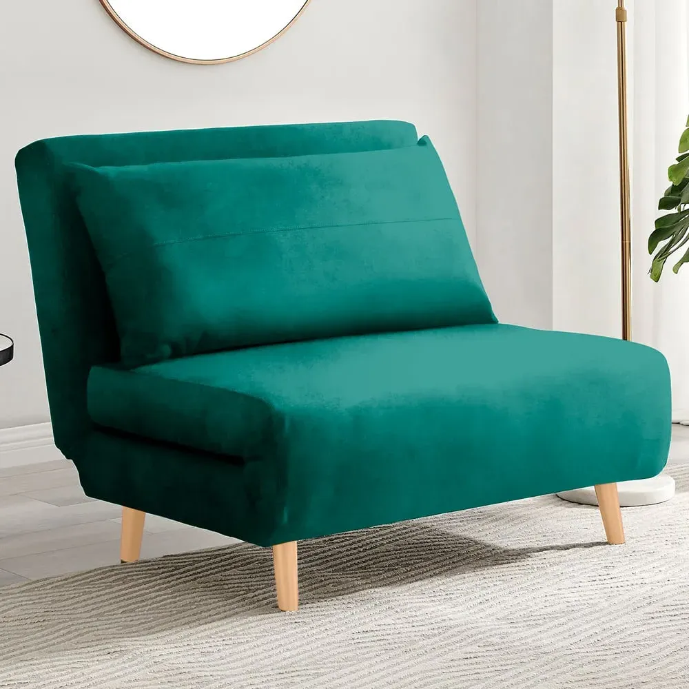 Billie Single Seater Sofa Bed - Green, Velvet image