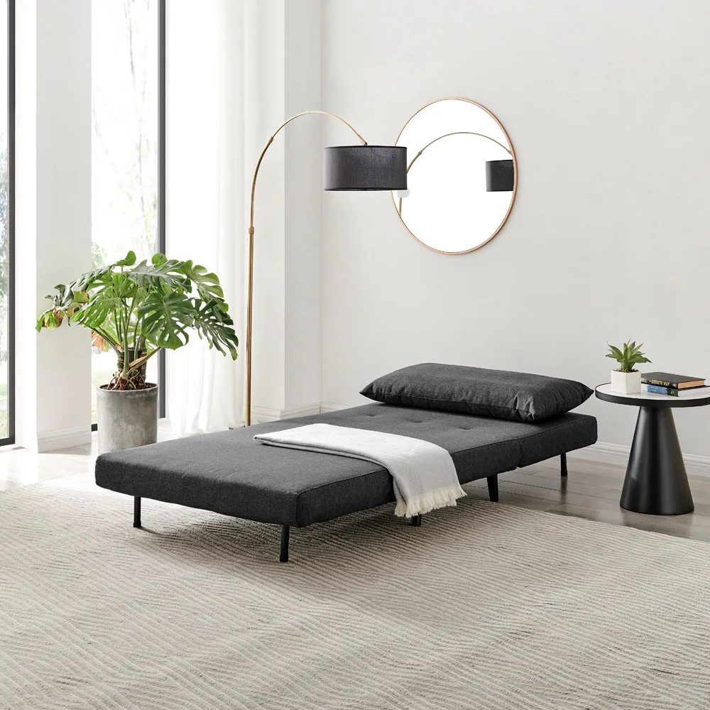 Billie Single Seater Sofa Bed with Click-Clack - Grey, Fabric