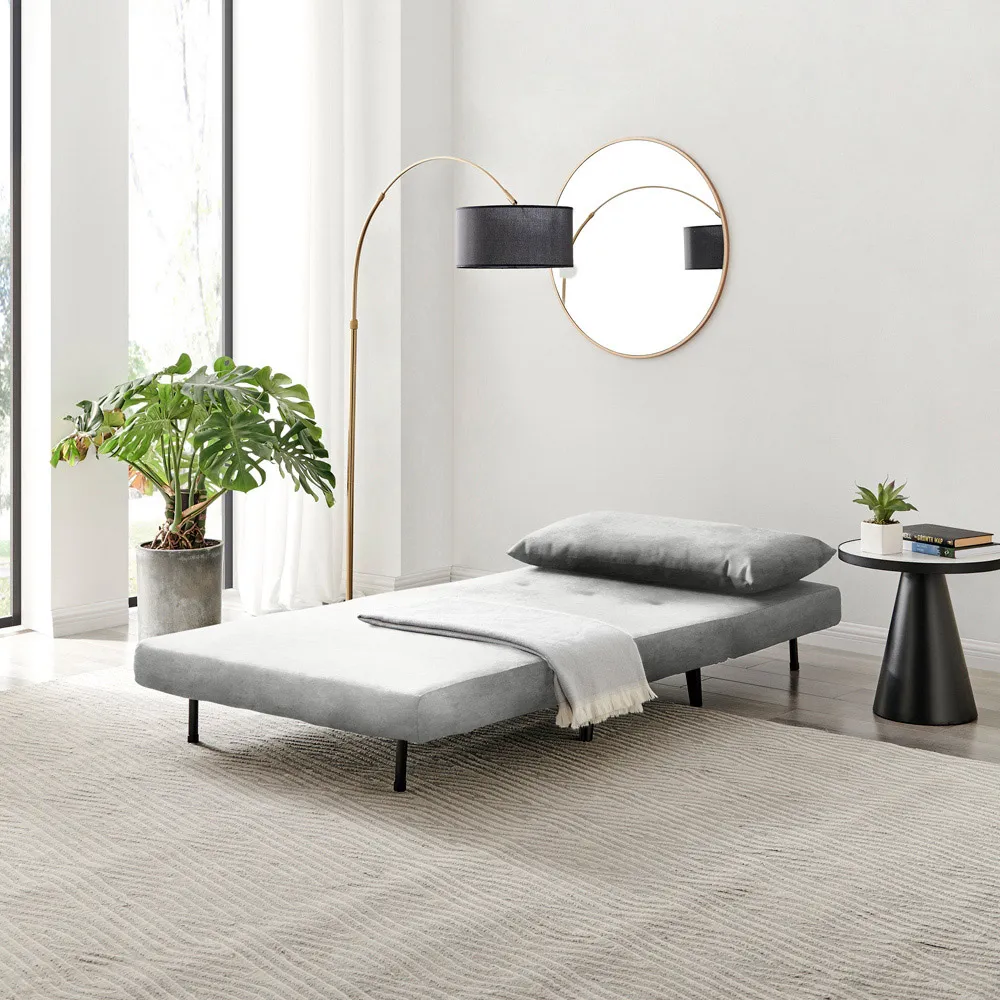 Billie Single Seater Sofa Bed with Storage - Grey, Velvet