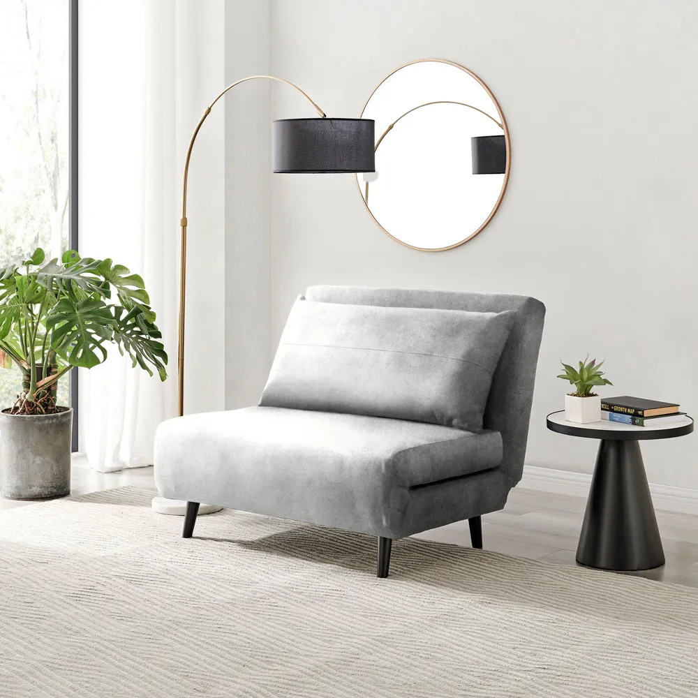 Billie Single Seater Sofa Bed with Storage - Grey, Velvet