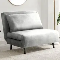 Billie Single Seater Sofa Bed with Storage - Grey, Velvet