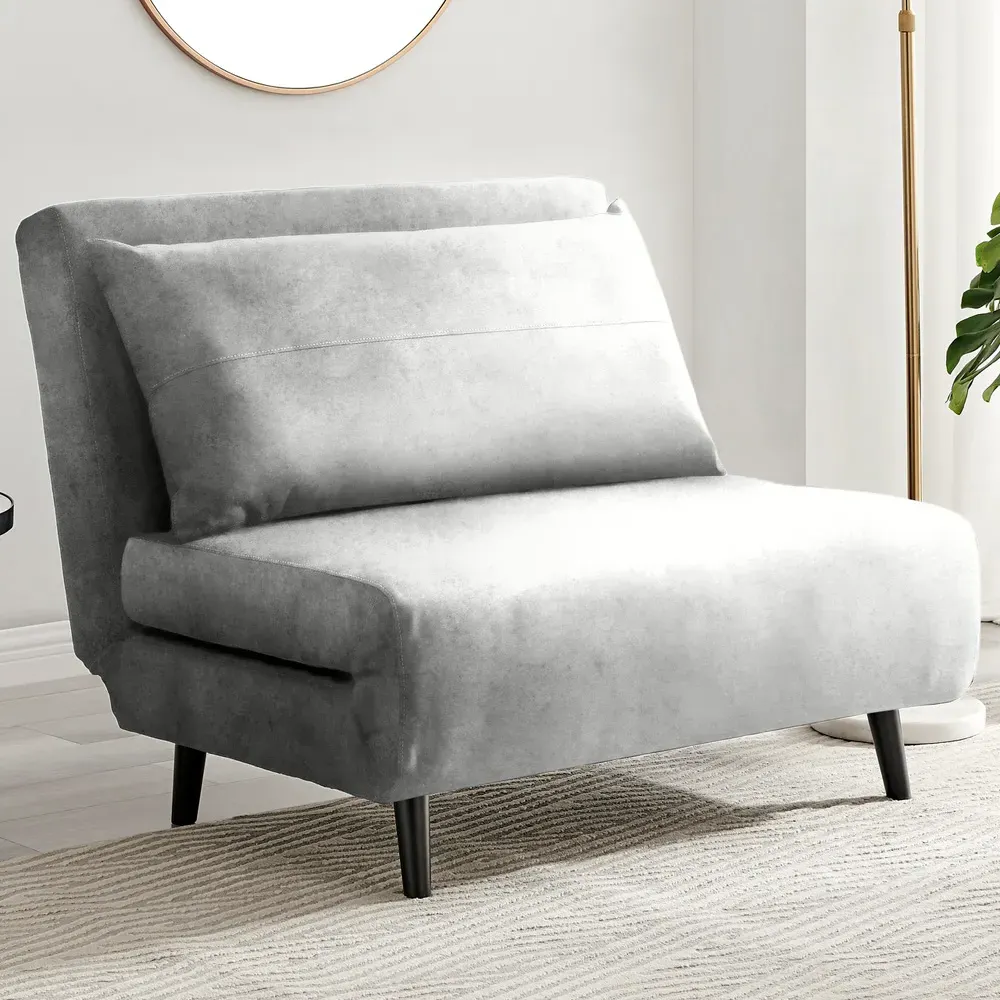 Billie Single Seater Sofa Bed with Storage - Grey, Velvet image