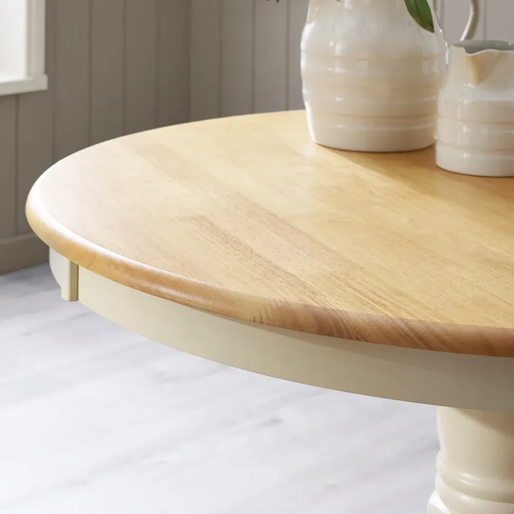 Bodmin 4-Seater Round Dining Table - Cream, Rubberwood