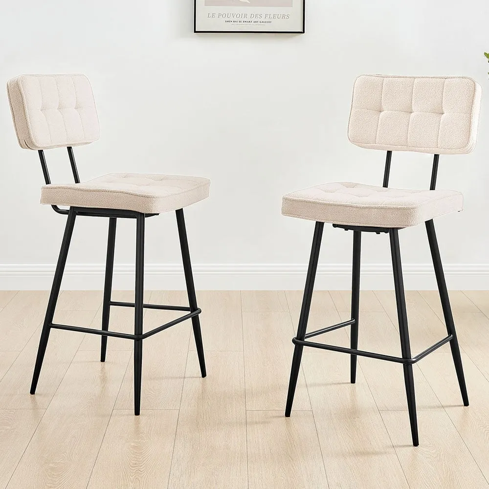 Boston Bar Stool Set of 2 - Cream, Boucle Fabric