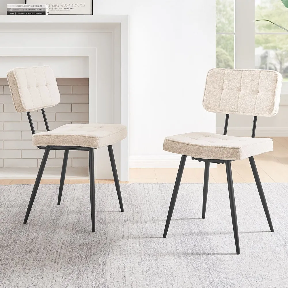 Boston Dining Chair Set of 2 - Cream, Boucle Fabric image