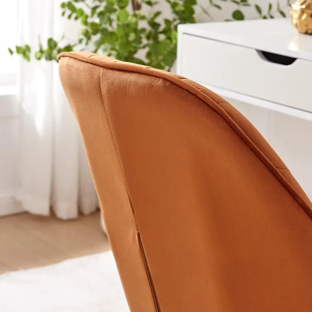 Brooker Tub Office Chair with Wheels - Orange, Velvet