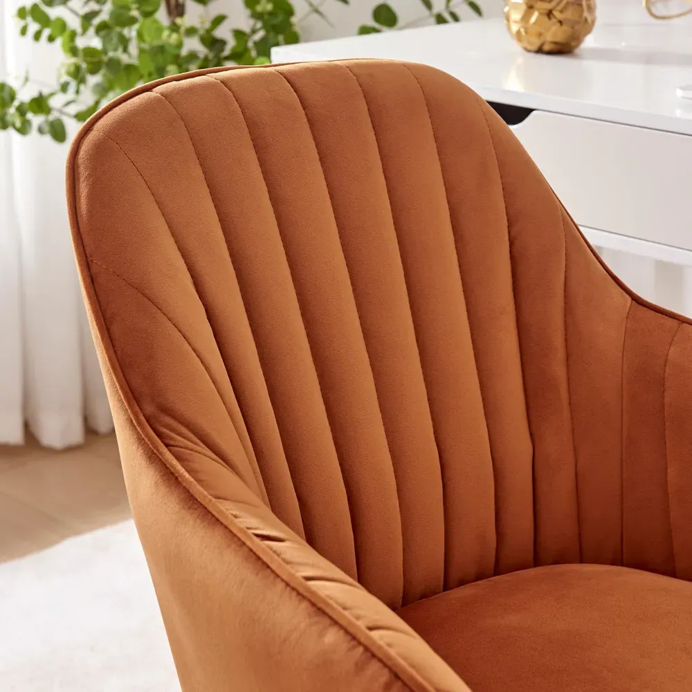 Brooker Tub Office Chair with Wheels - Orange, Velvet