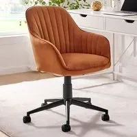 Brooker Tub Office Chair with Wheels - Orange, Velvet