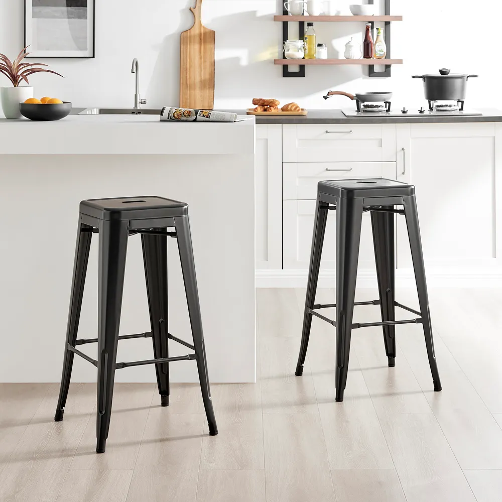 Carter Tolix Bar Stool Set of 2 - Black, Steel