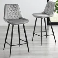 Cesano Bar Stool Set of 2 - Grey, Velvet