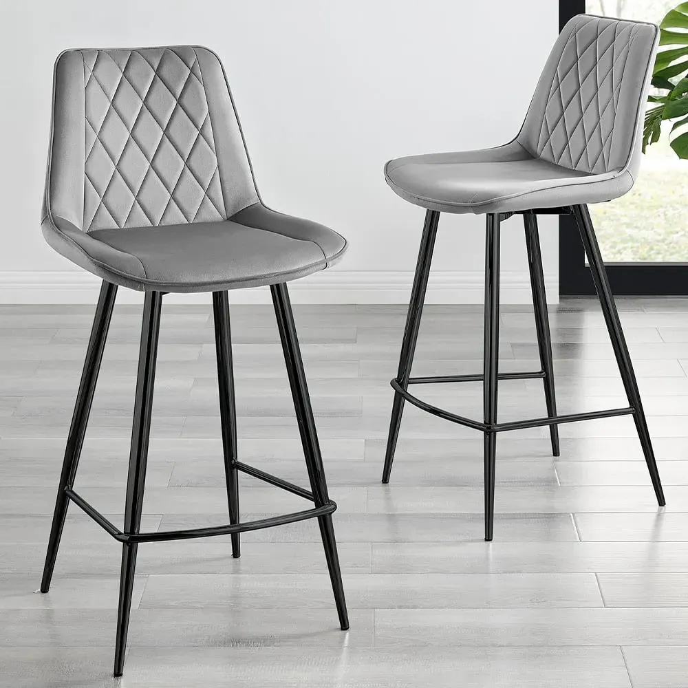 Cesano Bar Stool Set of 2 - Grey, Velvet image