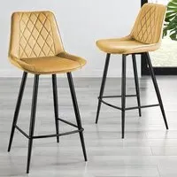 Cesano Bar Stool Set of 2 - Mustard, Velvet