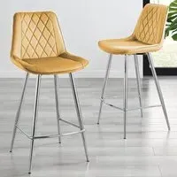 Cesano Bar Stool Set of 2 - Mustard, Velvet
