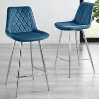 Cesano Bar Stool Set of 2 - Navy, Velvet