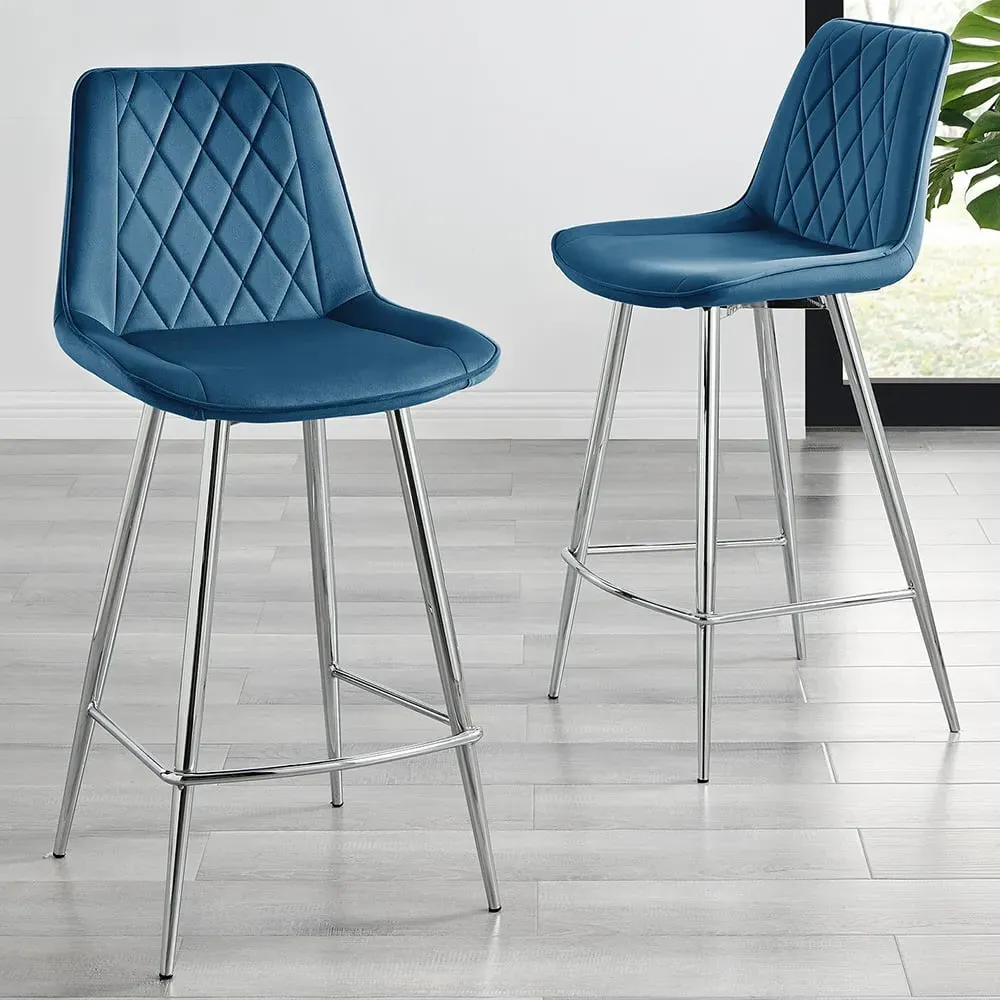 Cesano Bar Stool Set of 2 - Navy, Velvet