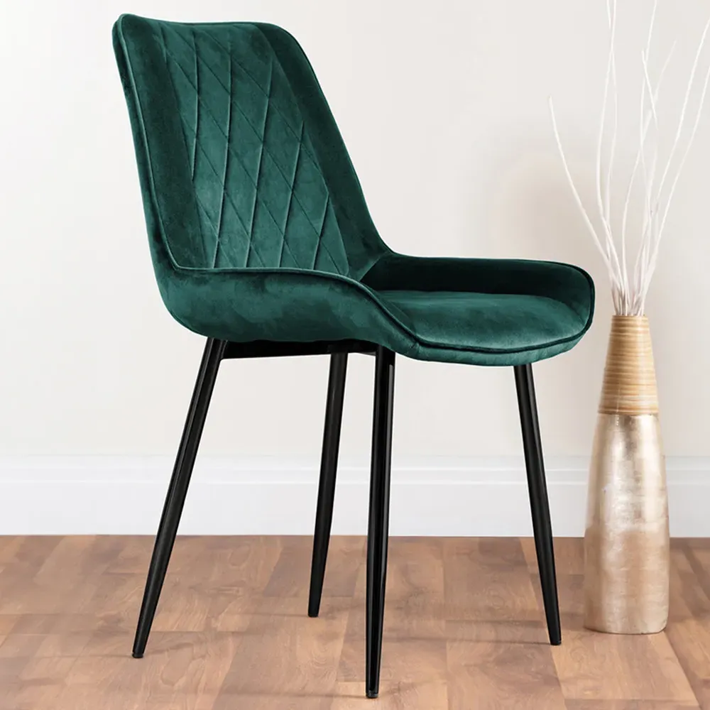 Cesano Set of 2 Dining Chairs - Green, Velvet