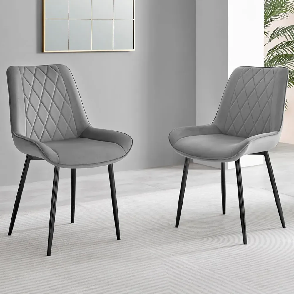 Cesano Set of 2 Dining Chairs - Grey, Velvet