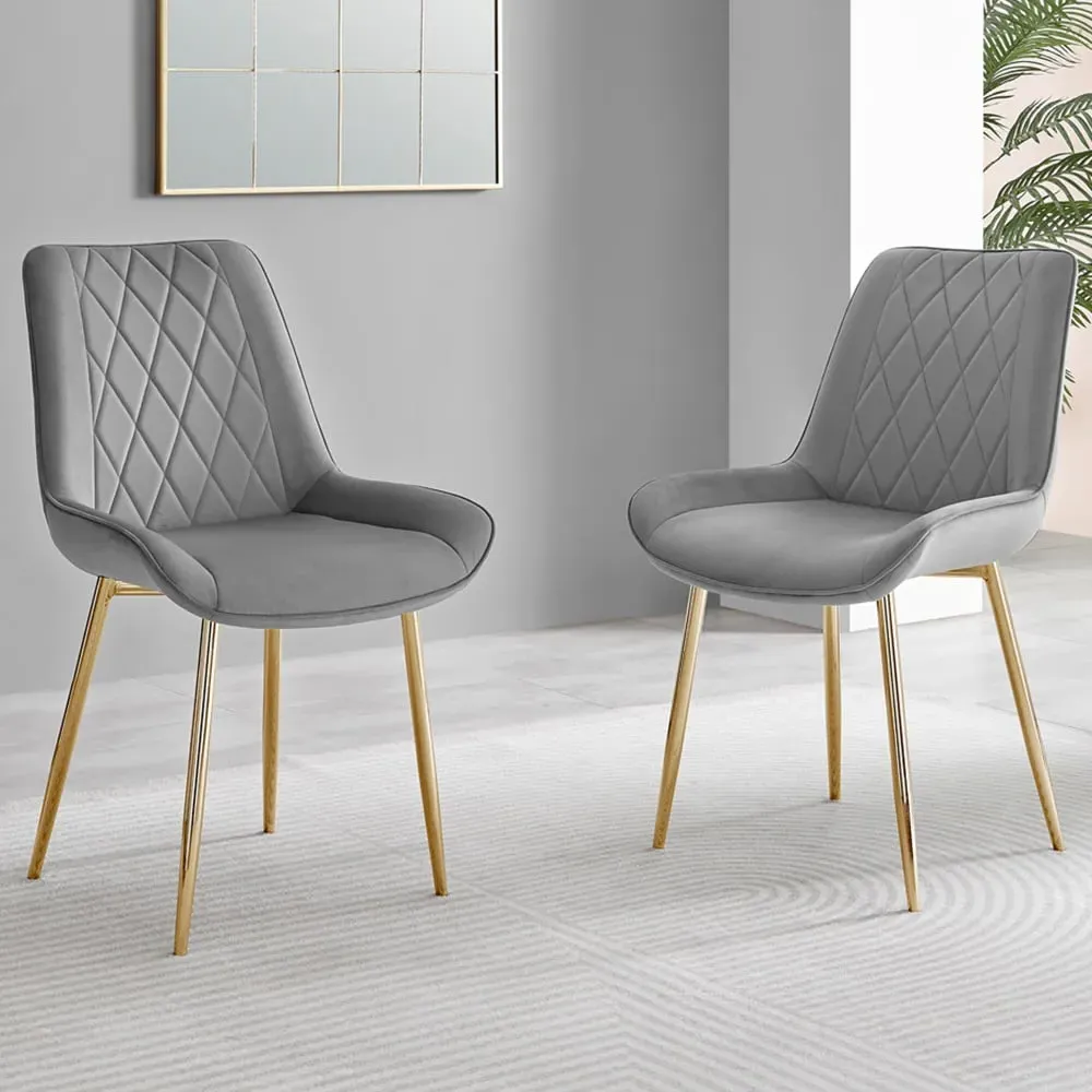 Cesano Set of 2 Dining Chairs - Grey, Velvet