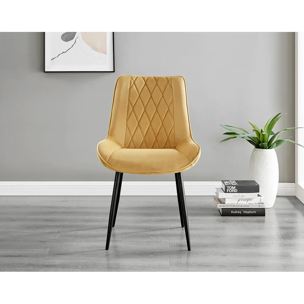 Cesano Set of 2 Dining Chairs - Mustard Yellow, Velvet