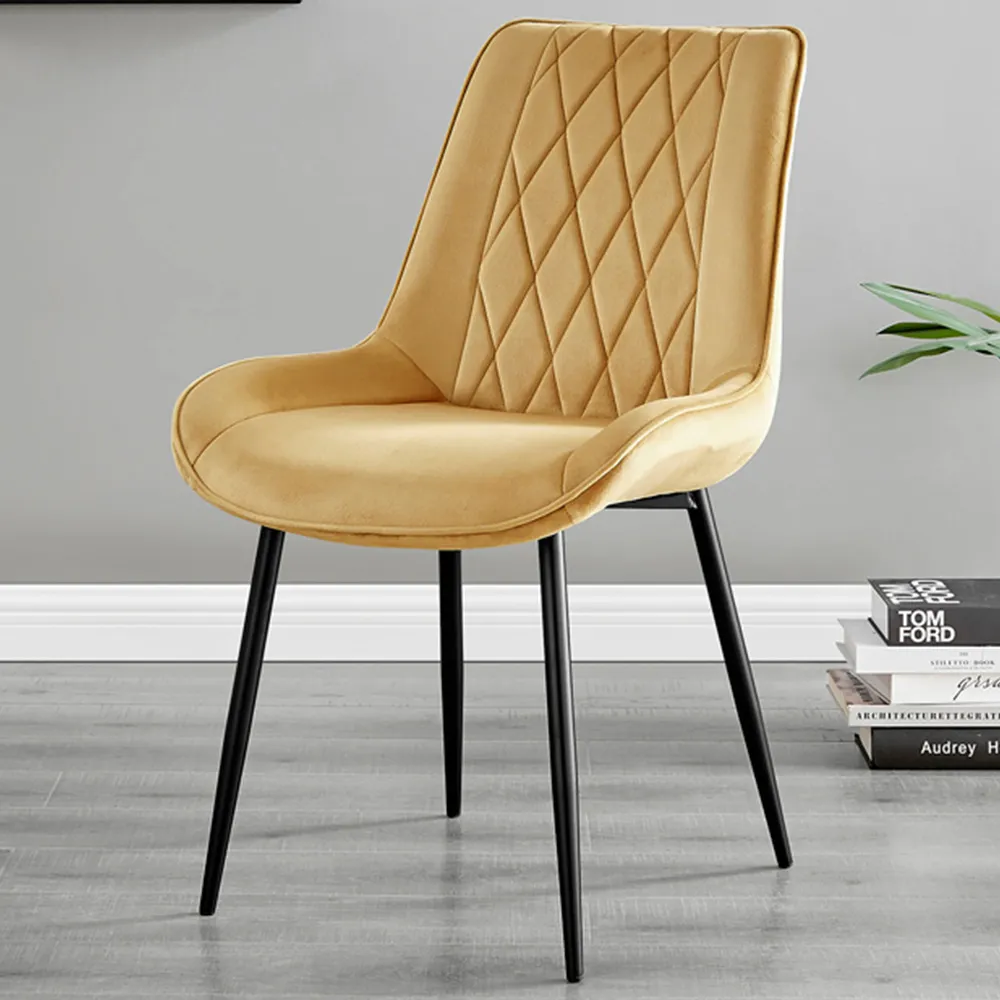 Cesano Set of 2 Dining Chairs - Mustard Yellow, Velvet