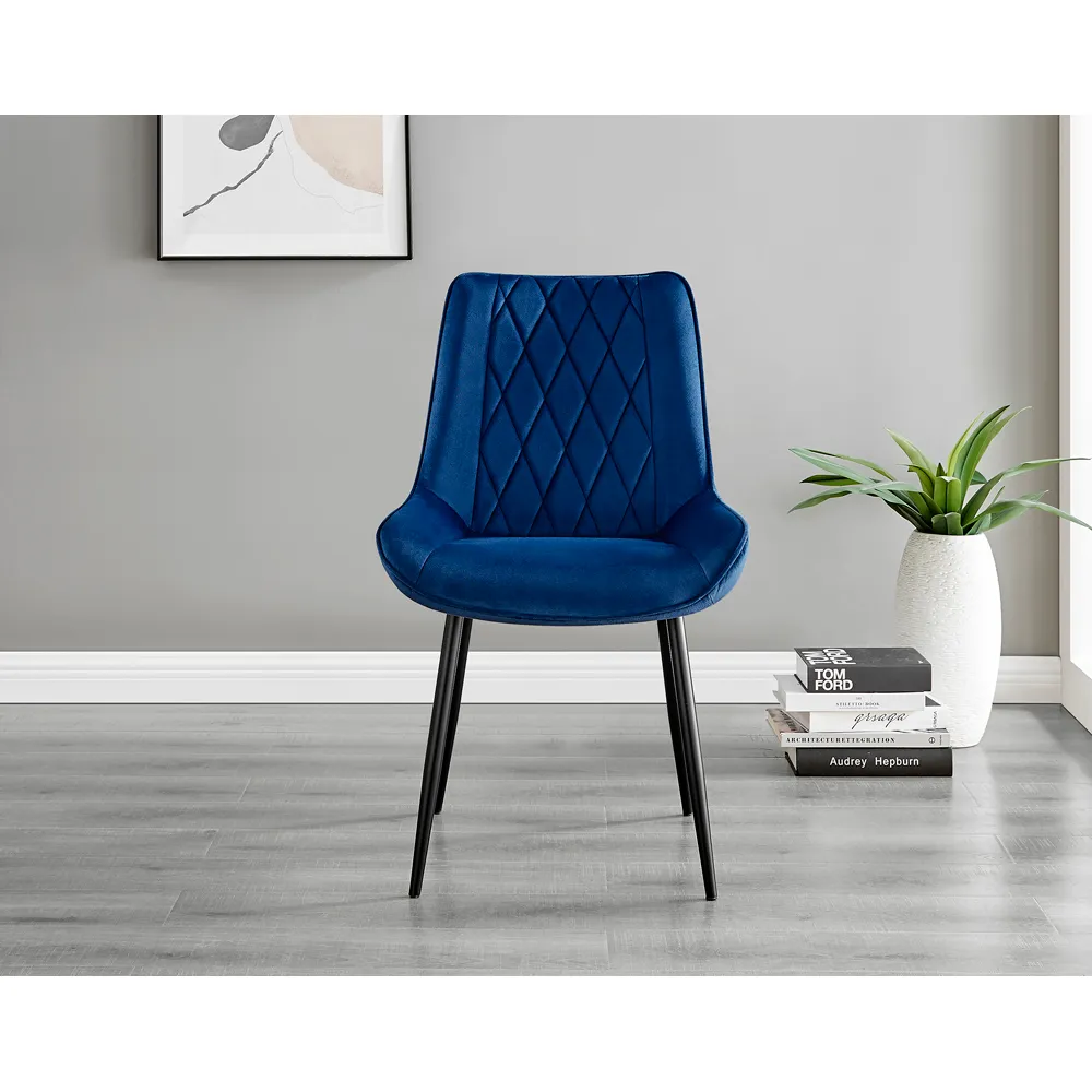 Cesano Set of 2 Dining Chairs - Navy Blue, Velvet