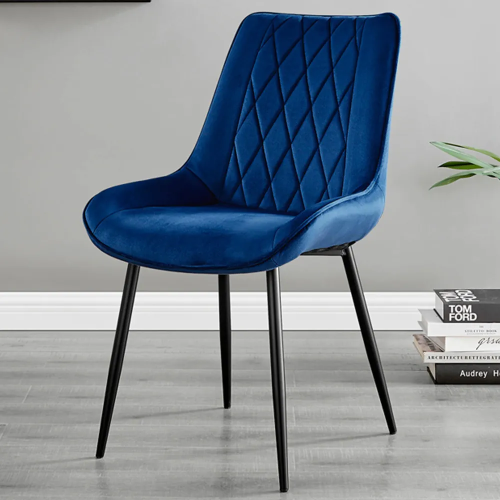 Cesano Set of 2 Dining Chairs - Navy Blue, Velvet