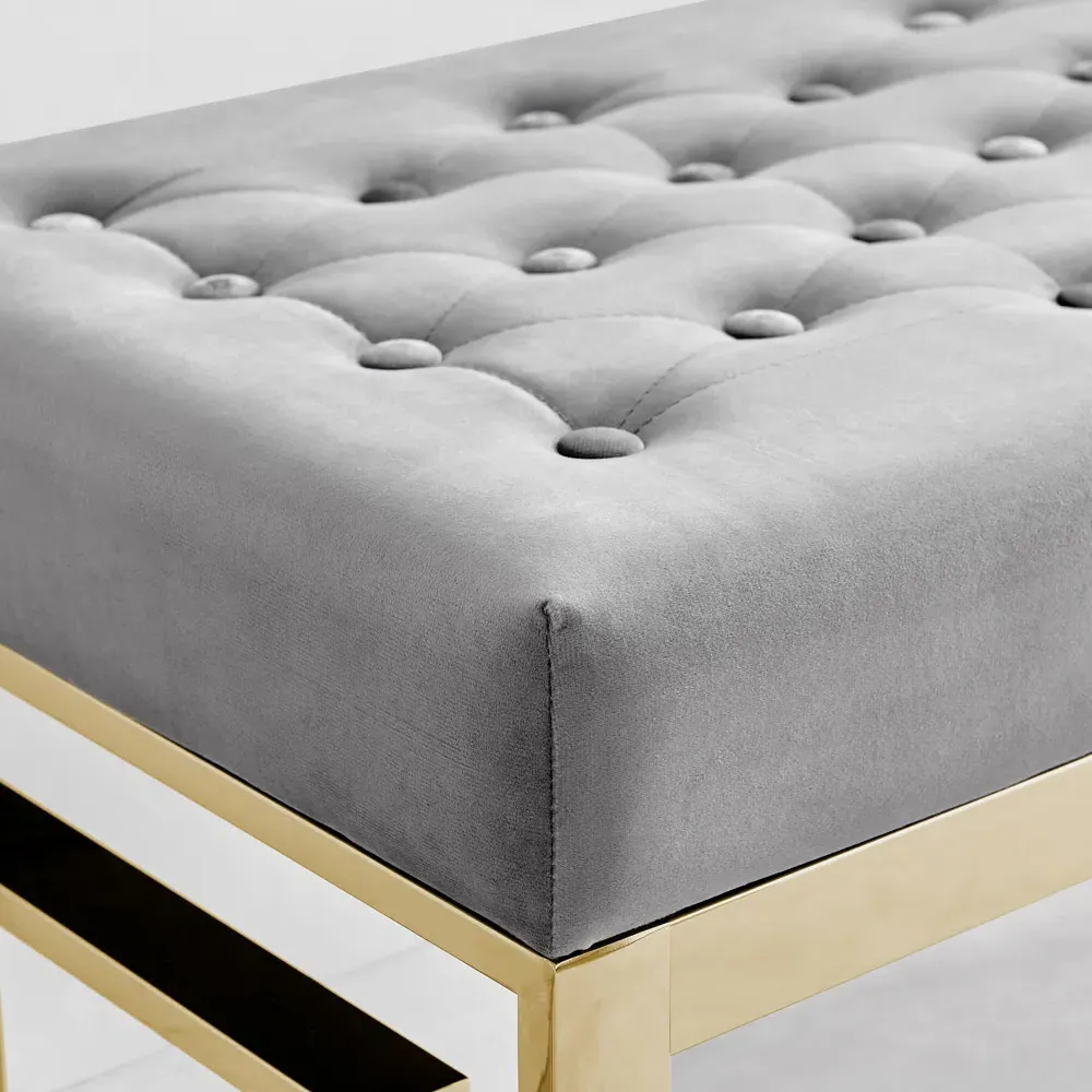 Chester Velvet Bench with Gold Legs - Grey