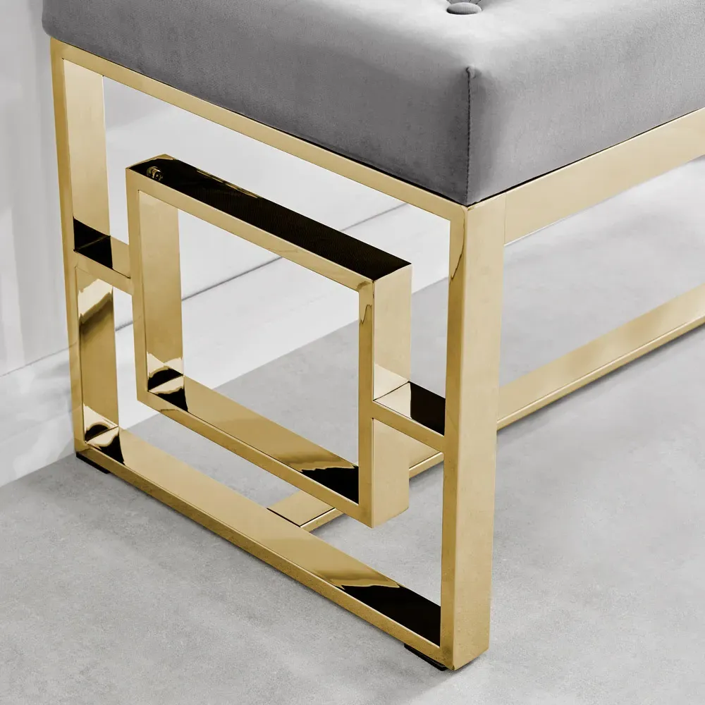 Chester Velvet Bench with Gold Legs - Grey