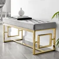 Chester Velvet Bench with Gold Legs - Grey
