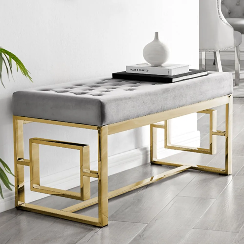 Chester Velvet Bench with Gold Legs - Grey