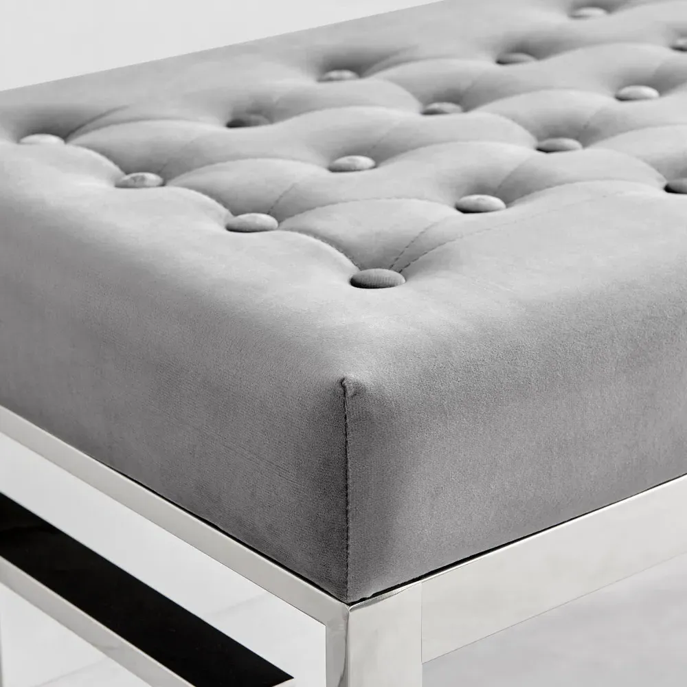 Chester Velvet Bench with Silver Legs - Grey