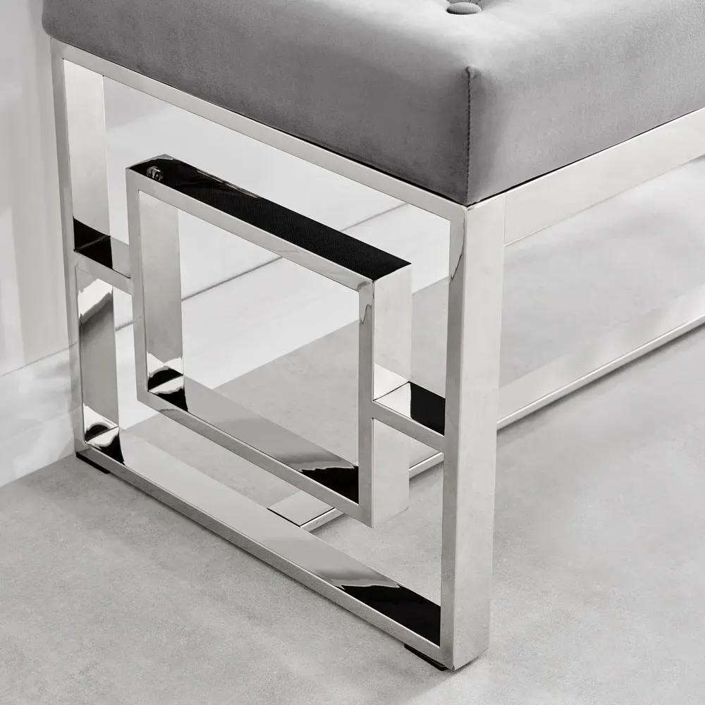 Chester Velvet Bench with Silver Legs - Grey