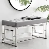 Chester Velvet Bench with Silver Legs - Grey