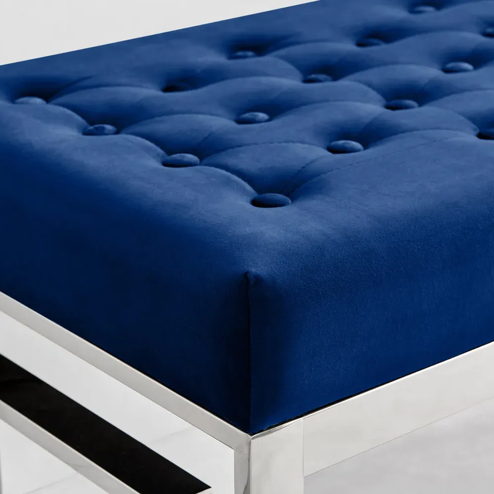 Chester Velvet Bench with Silver Legs - Navy, Velvet
