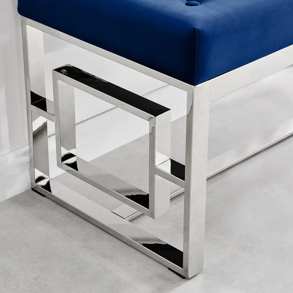 Chester Velvet Bench with Silver Legs - Navy, Velvet