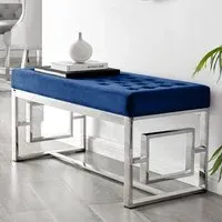 Chester Velvet Bench with Silver Legs - Navy, Velvet
