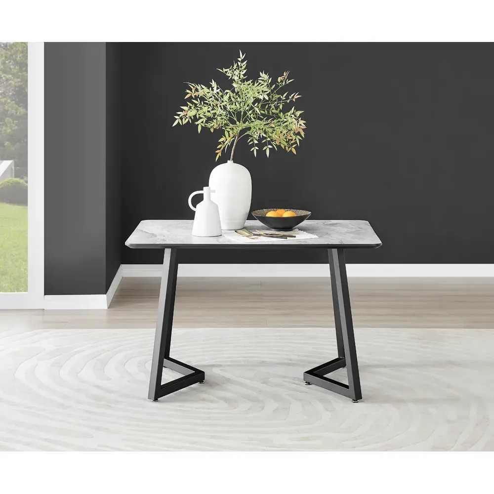 Copeland 4-Seater Rectangular Dining Table - White, Marble Effect