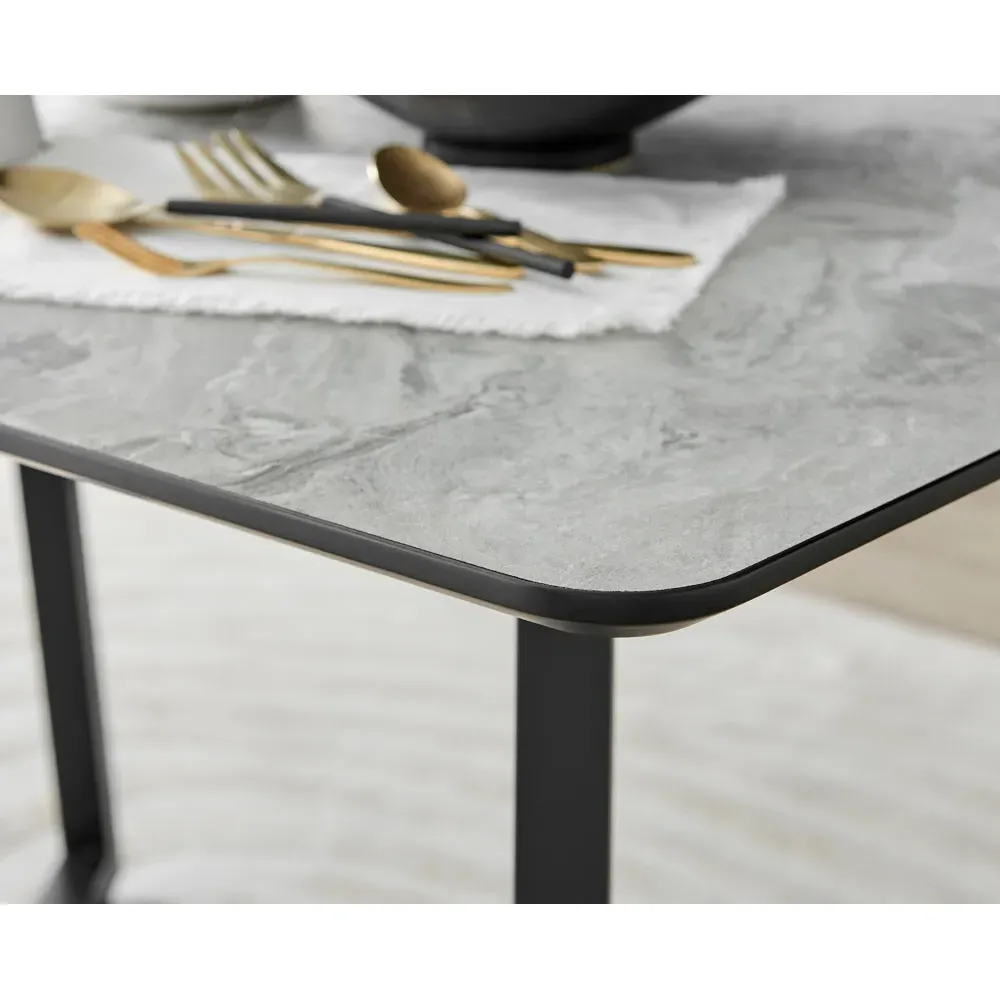 Copeland 4-Seater Rectangular Dining Table - White, Marble Effect