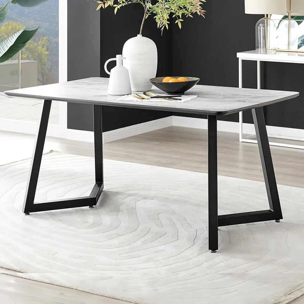 Copeland 6-Seater Dining Table - White, Marble Effect