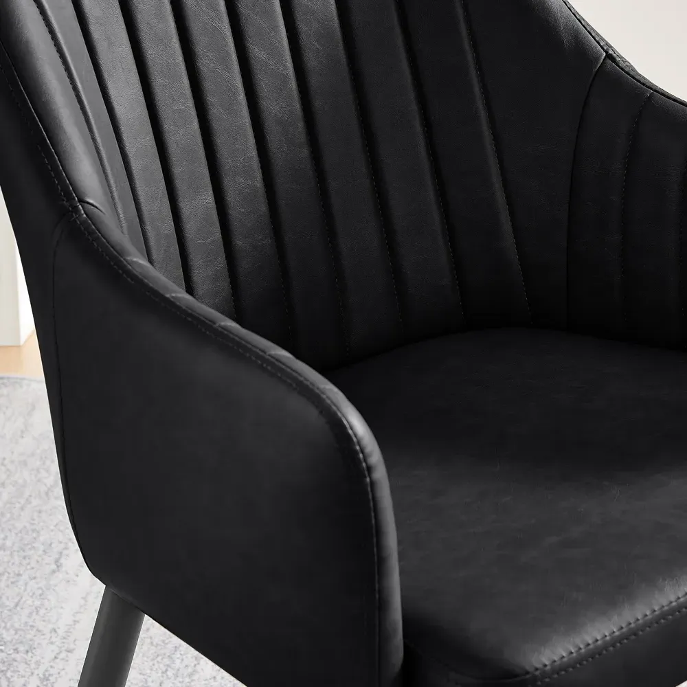 Cori Set of 2 Dining Chairs with Arms - Black, Faux Leather