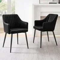 Cori Set of 2 Dining Chairs with Arms - Black, Faux Leather
