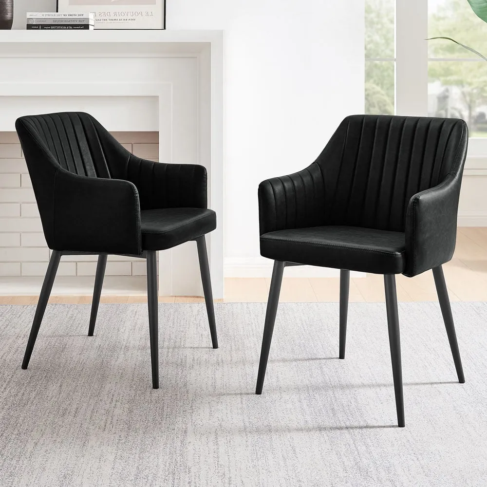 Cori Set of 2 Dining Chairs with Arms - Black, Faux Leather image