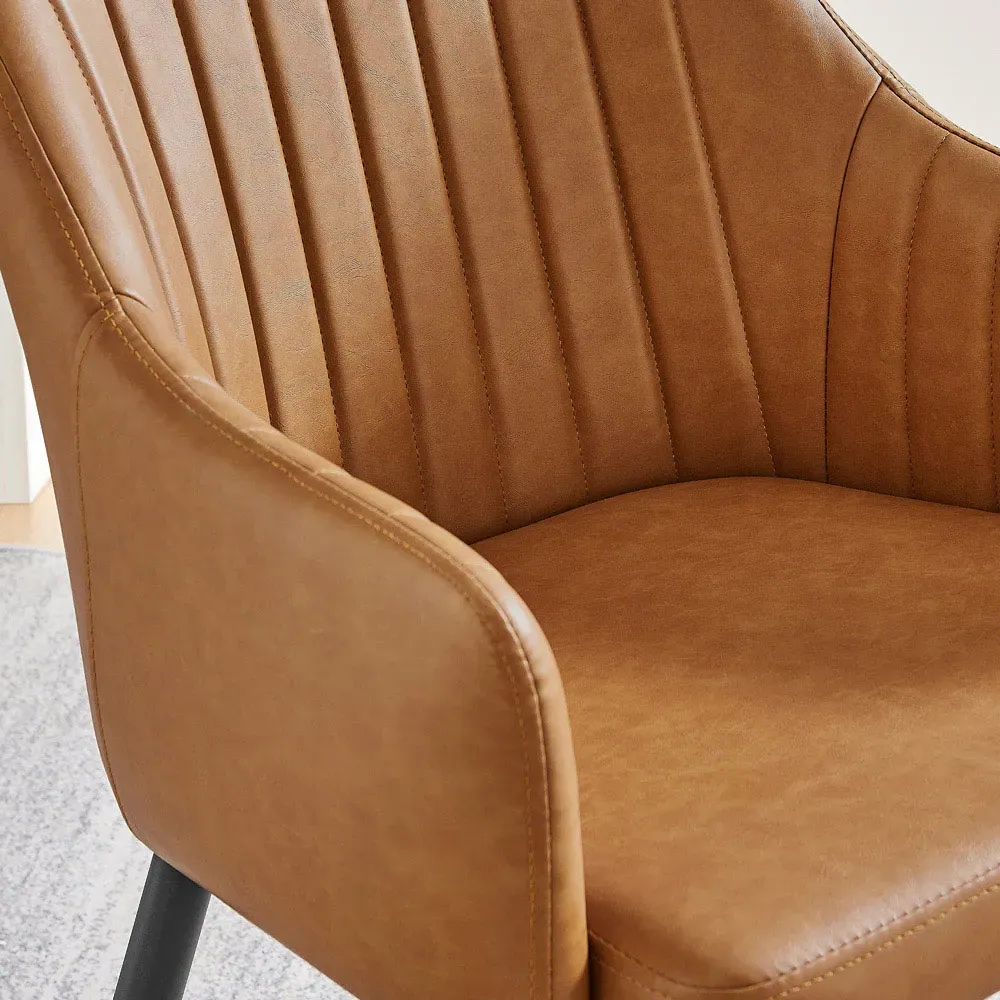 Cori Set of 2 Dining Chairs with Arms - Tan, Faux Leather