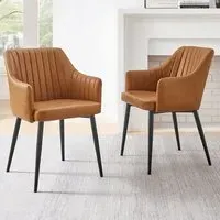 Cori Set of 2 Dining Chairs with Arms - Tan, Faux Leather