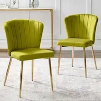 Daphne Set of 2 Dining Chairs - Green, Velvet