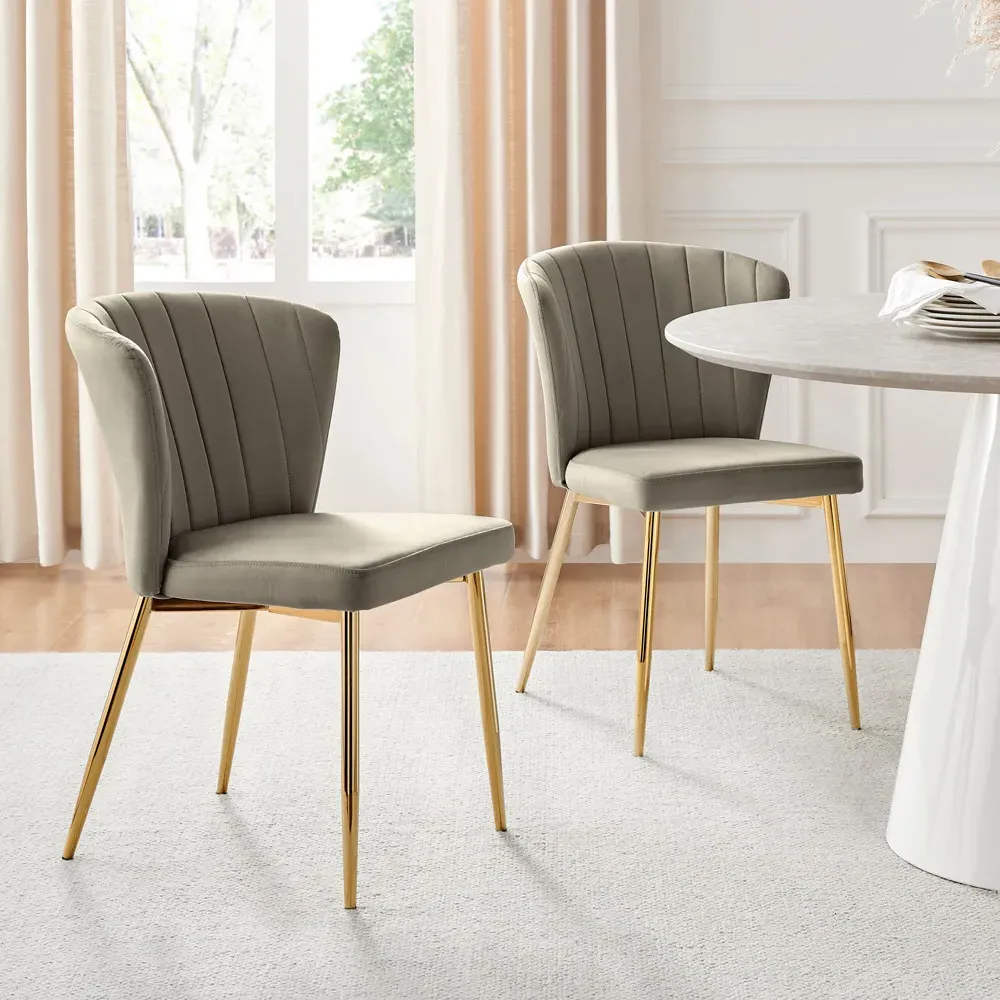 Daphne Set of 2 Dining Chairs - Taupe, Velvet