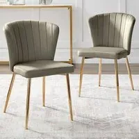 Daphne Set of 2 Dining Chairs - Taupe, Velvet