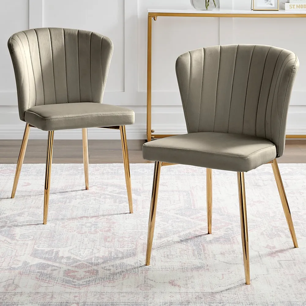Daphne Set of 2 Dining Chairs - Taupe, Velvet